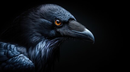 Fototapeta premium Close-up profile of a raven against a black background.