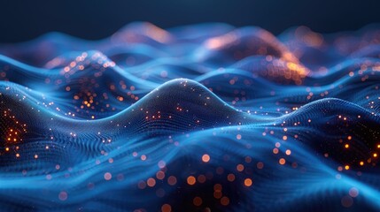 Abstract waves with glowing particles create a dynamic visual representation of data.