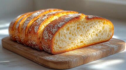 Fresh slice of bread with light golden crust, warm, crispy, food texture, delicious baked good
