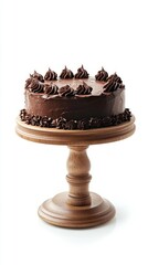 Decadent Chocolate Cake on a Wooden Stand - A Sweet Celebration