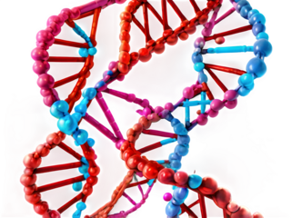 A visual of DNA strands splitting and replicating with glowing markers.
