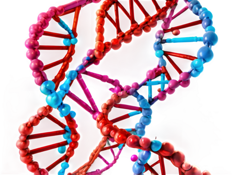 A visual of DNA strands splitting and replicating with glowing markers.
