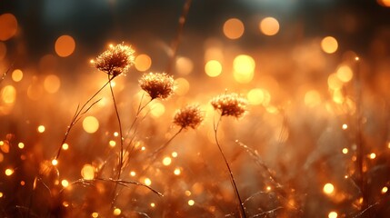Golden Hour Meadow Flowers Illuminated By Warm Lights