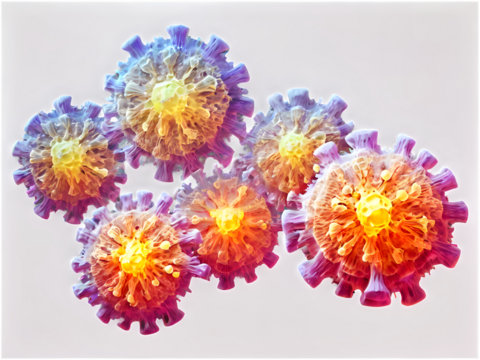 A cluster of glowing stem cells in various stages of development.
