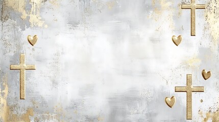 Golden Crosses and Hearts on a Textured Background