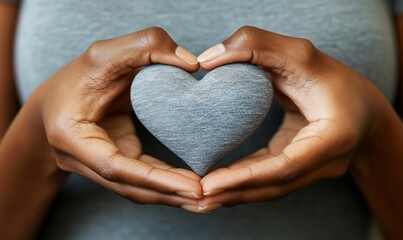 Obraz premium Woman's hands gently cradling a gray heart.