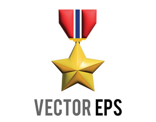 vector classic golden military medal star icon with red, blue ribbon