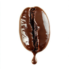 Obraz premium Glossy Dark Chocolate Bean with Melted Chocolate Dripping, Isolated on White Background for Culinary and Dessert Concepts, Sweet Treats and Textures