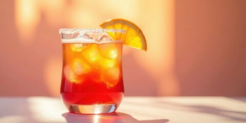 Refreshing Iced Beverage with Citrus Garnish in Sunlight