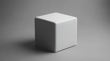 Single white cube on grey background.