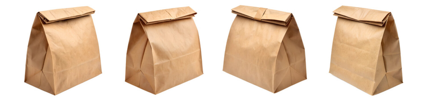 Brown Paper Lunch Bags Folded and Closed - Set of four brown paper lunch bags folded and sealed, ideal for eco-friendly packaging, food storage, and takeaway meals.



