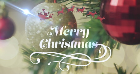 Image of christmas greetings text over santa claus and christmas decorations © vectorfusionart