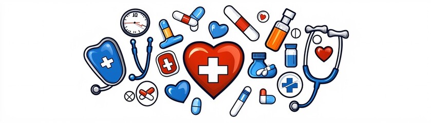 Obraz premium Colorful Medical Icons and Symbols for Health Themes