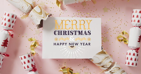 Image of christmas greetings text over christmas decorations © vectorfusionart