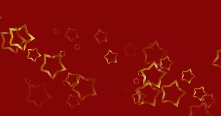 Image of christmas greetings text over christmas stars on red background