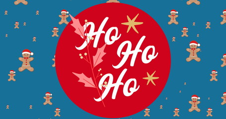 Image of christmas greetings text over christmas pattern on blue background © vectorfusionart