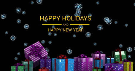 Image of christmas greetings text over christmas pattern and presents © vectorfusionart