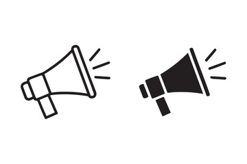 Simple Black and White Megaphone Icons for Communication and Announcements.