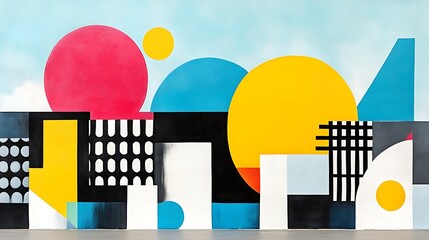 Obraz premium Abstract Geometric Mural Colorful Shapes Design
