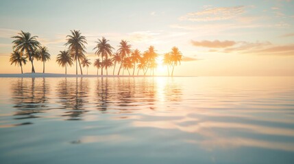 Tropical Island Sunset Palm Trees Ocean Beach Calm Waters Tranquil Paradise