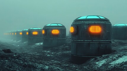 Obraz premium Advanced cryogenic storage facility with glowing containment pods