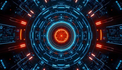 Fototapeta premium Cyberpunk Neon Core: Glowing Circular Techscape