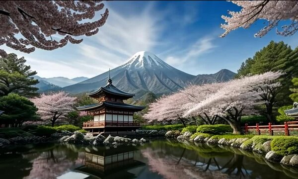 Footage illustration of japan landscape with Mt. Fuji as the background