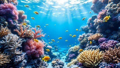 Obraz premium Vibrant Underwater Coral Reef Paradise: A Symphony of Colors and Life