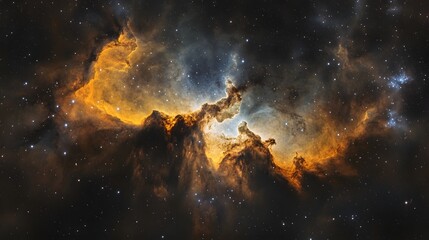 Fototapeta premium Golden Nebula Cosmic Cloudscape Starry Night