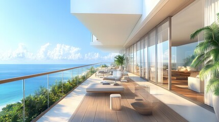 Fototapeta premium Modern Balcony with Ocean View and Contemporary Design Elements