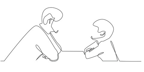 continuous line drawing of father telling story to son.one line drawing of father and son together.single line vector illustration.isolated white background