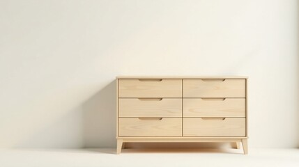 Light Wood Six-Drawer Dresser Against a White Wall