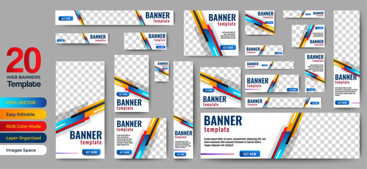 Business Banner Set for web display ads template. vector