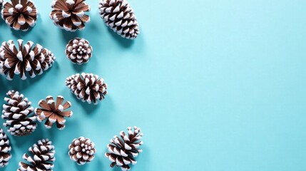 Winter Wonderland Decor Festive Pine Cones on Pastel Blue Background