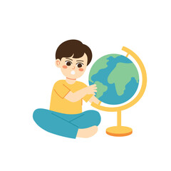 Kids Study Astronomy Boy Holding Globe
