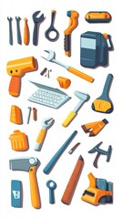 Obraz premium Colorful Collection of Tools and Equipment for a Workshop or Construction Site