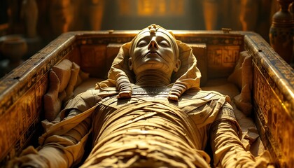Ancient Egyptian Mummy in Golden Sarcophagus: A Glimpse into the Afterlife