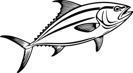 Tuna Fish line vector illustration white background