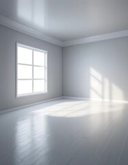 Obraz premium Sunlit Empty Room Corner With White Walls and Floor