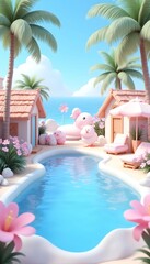 Obraz premium Pastel Paradise Poolside