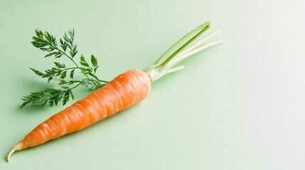 The focus is on a singular, fresh carrot with detailed textures that speak to its quality, isolated on a soft green background. The photograph captures the essence of freshness, making it a perfect