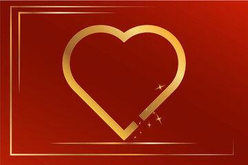 the red background with gold heart in valentines concept