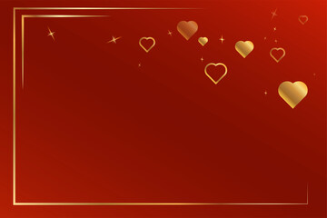 the red background with gold heart in valentines concept
