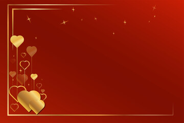 the red background with gold heart in valentines concept