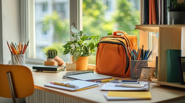 Back to School Essentials Organized on a Desk