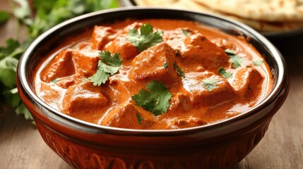Creamy Chicken Curry with Fresh Herbs in a Rustic Bowl