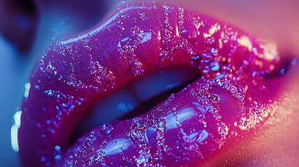 A close up of a woman's lips with a glittery pink lip gloss