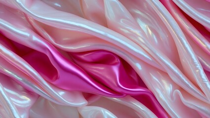 Obraz premium Pink Satin Fabric Background Wallpaper: Luxurious folds of pink satin fabric with shimmering highlights create a glamorous and elegant atmosphere. Ideal for a sophisticated wallpaper