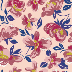 Seamless, aesthetic, abstract, floral pattern, Hand drawn, pink, endless, all over print to use textile, fabric, clothing, backdrop, wallpaper, home textile, clothing, fashion, packaging, gift wrap 