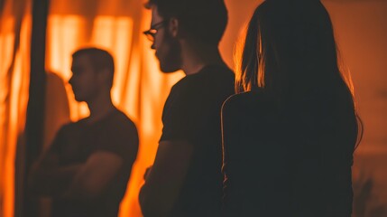 Silhouetted figures with tense body language convey a sense of conflict and unease, capturing the essence of strained relationships or challenging situations